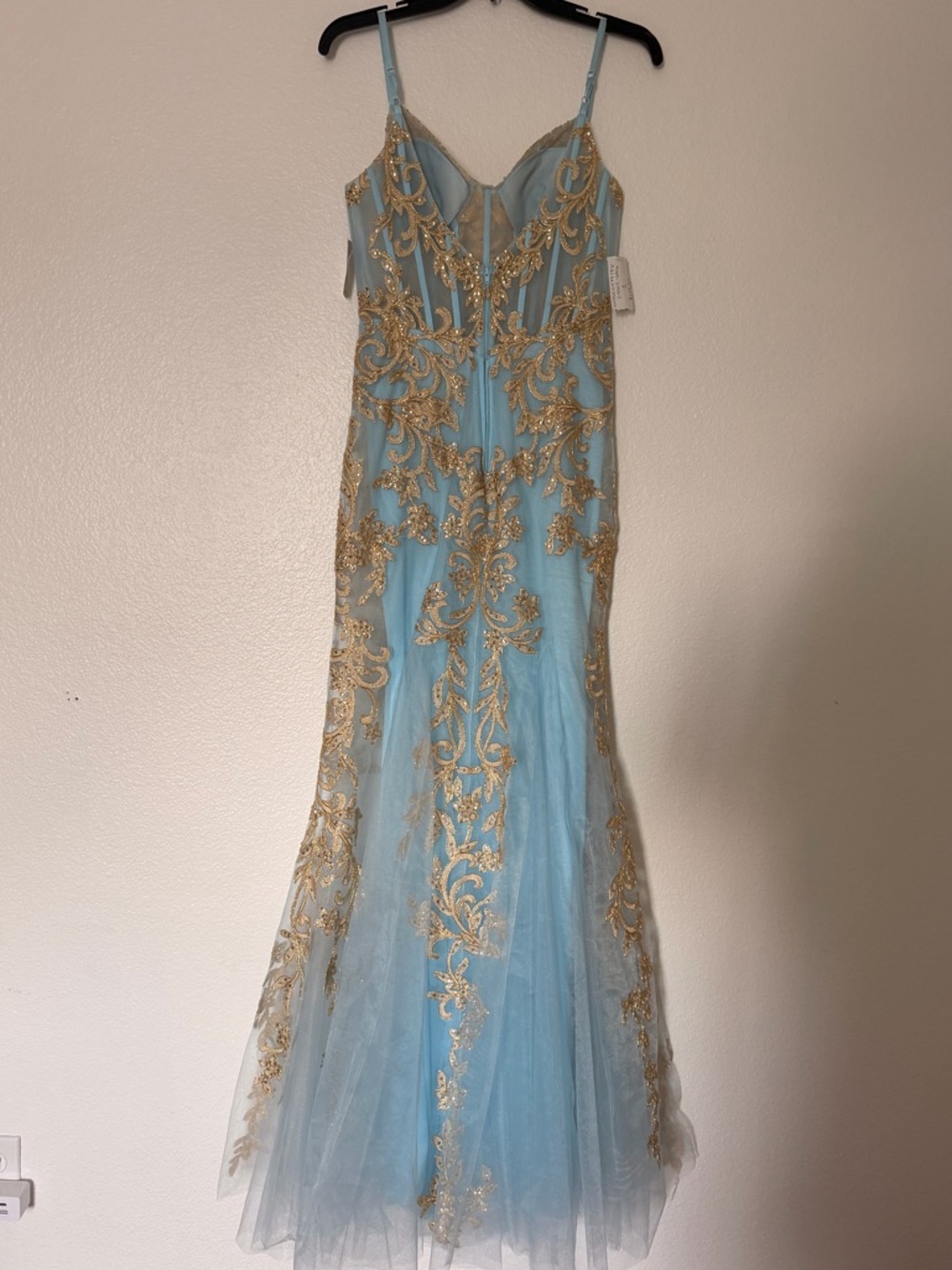 Windsor Blue and Gold Embroidered Tulle Gown - Picture 2 of 6